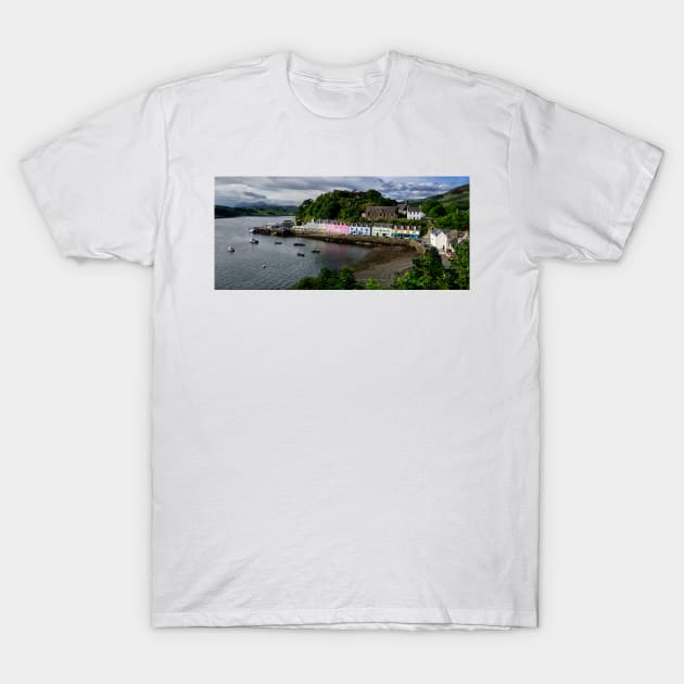 Portree Harbour in sunlight T-Shirt by chrisdrabble